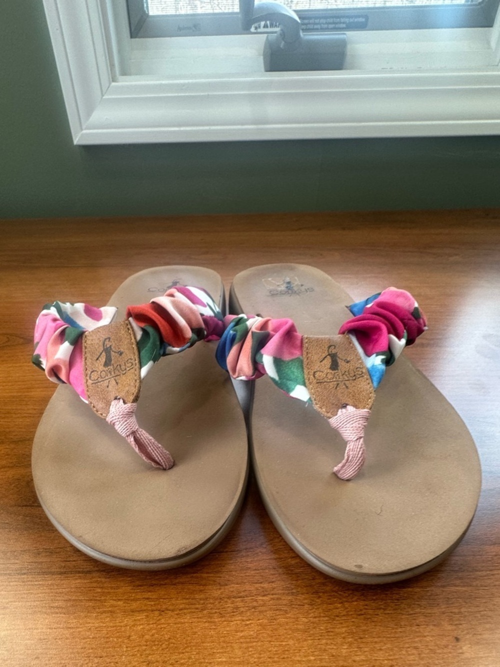 Corkys Women's Ripple Floral Ruched Thong Sandal - Pink Multi Sz 8 - Picture 2 of 12